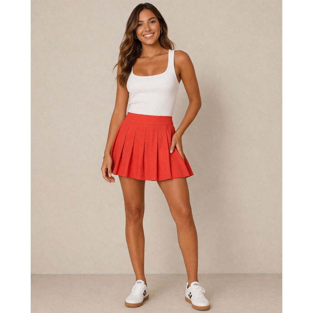 Urban Outfitters 100% Cotton Katie Orange Pleated Tennis Short Skirt Size Medium